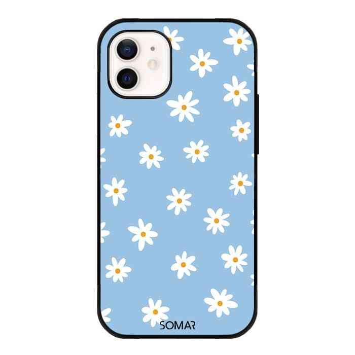 Kryty na mobil modré pozadí s bílými květy